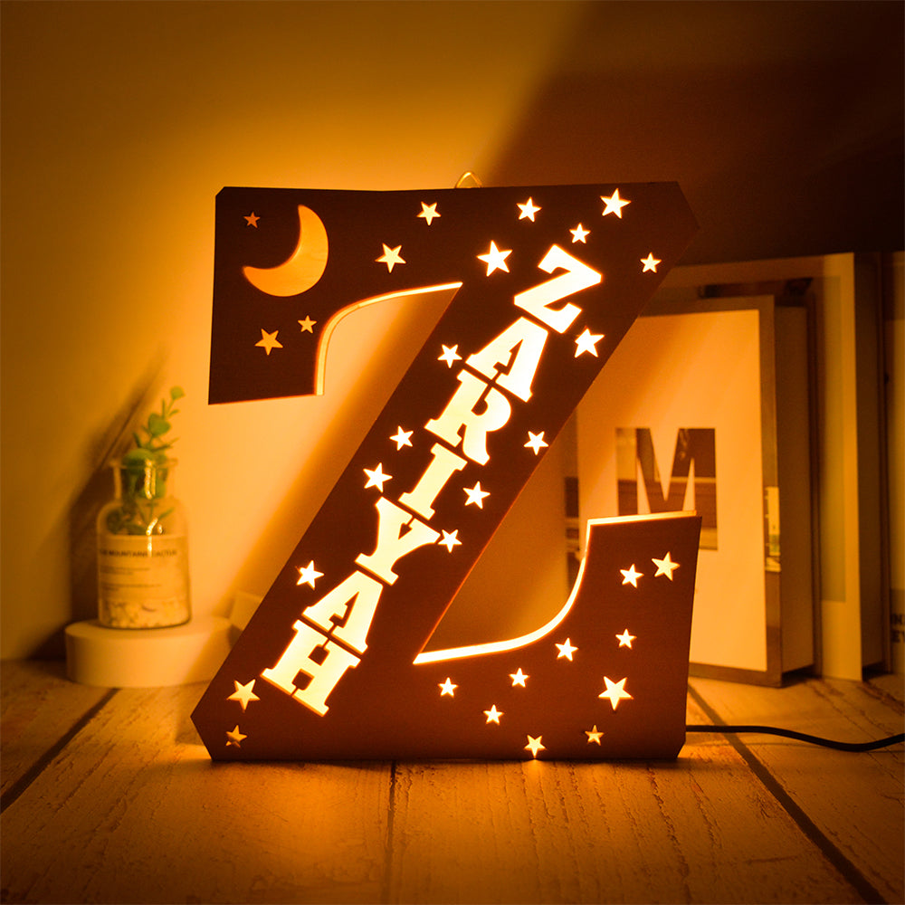 Personalized Star Initial Wooden Night Light