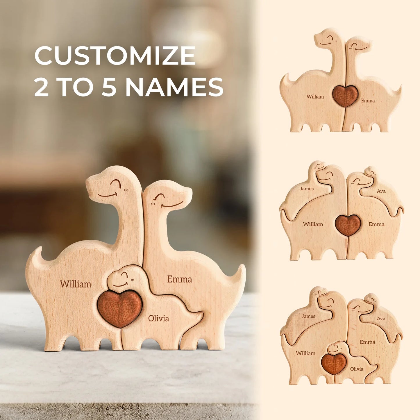 Personalized Wooden Dinosaur Family Puzzle