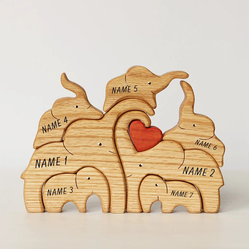 Personalized Wooden Elephant Family Puzzle