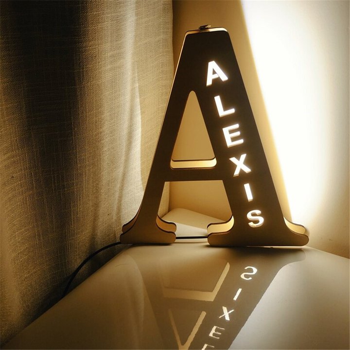 Personalized Wooden Initial Name Night Light