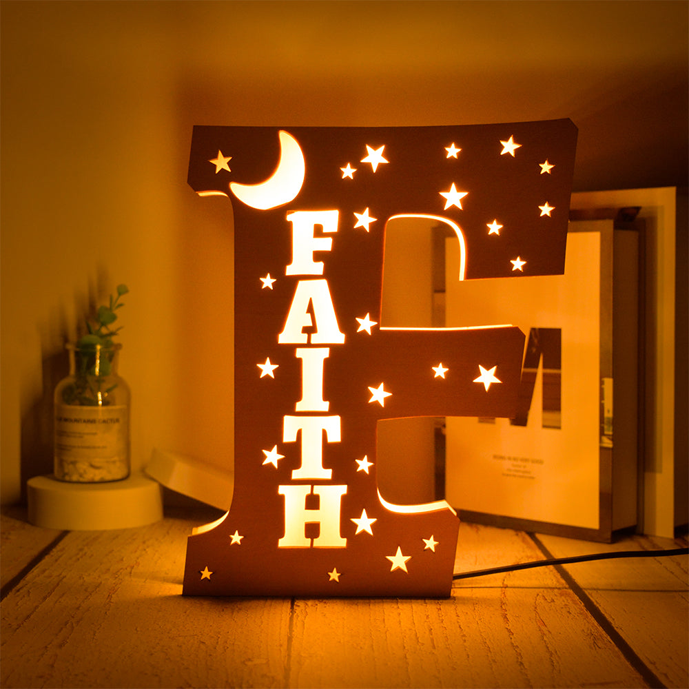 Personalized Star Initial Wooden Night Light