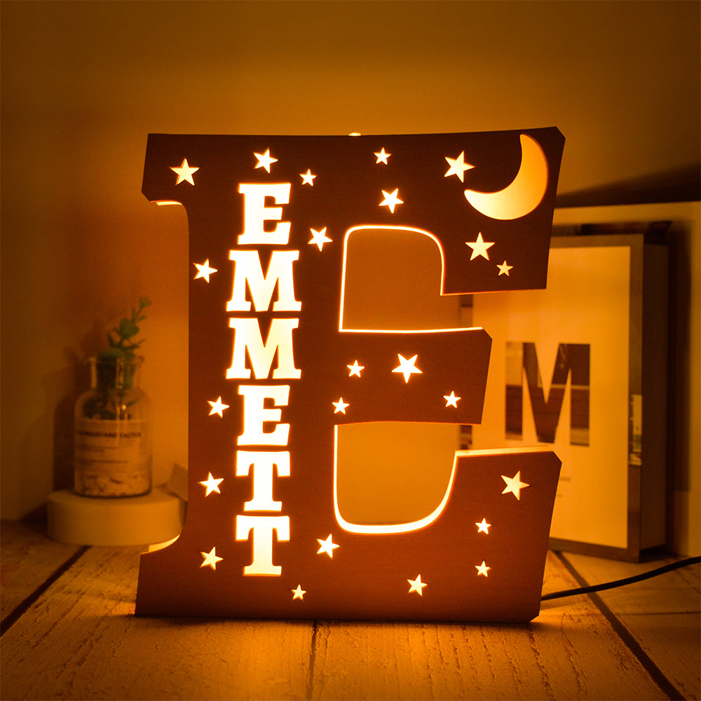 Personalized Star Initial Wooden Night Light