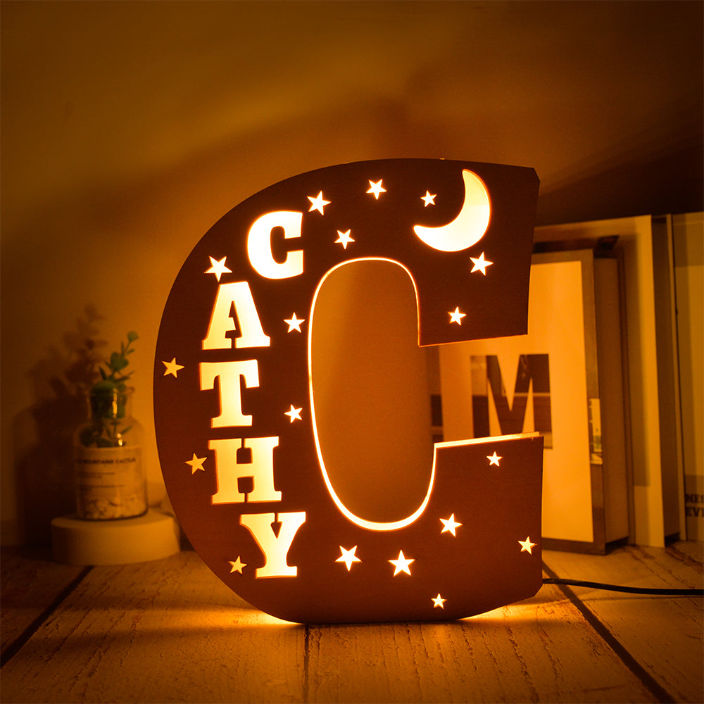 Personalized Star Initial Wooden Night Light