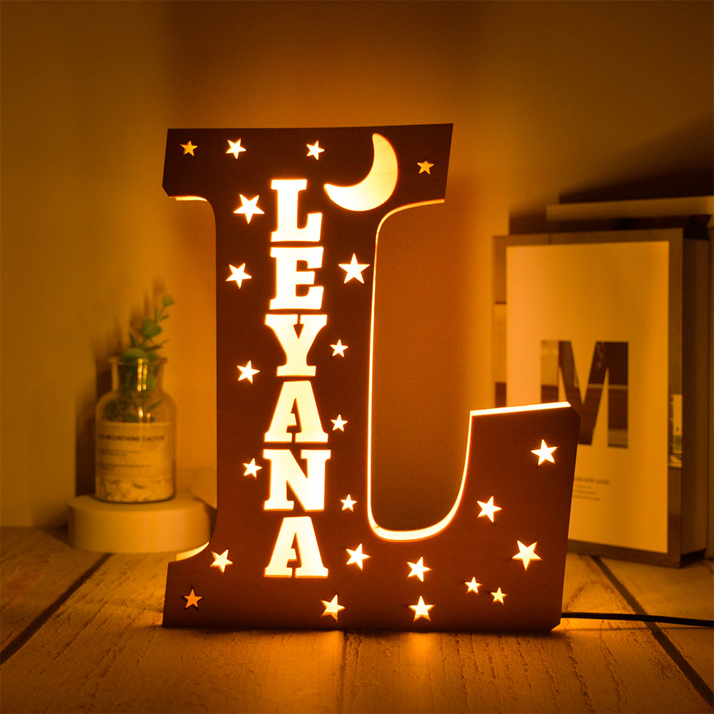 Personalized Star Initial Wooden Night Light