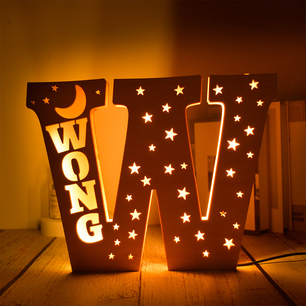 Personalized Star Initial Wooden Night Light
