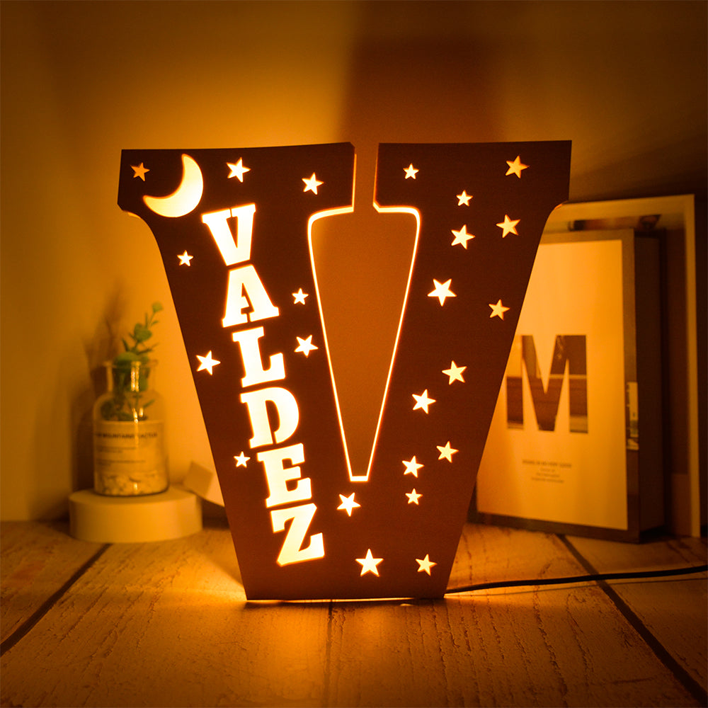 Personalized Star Initial Wooden Night Light