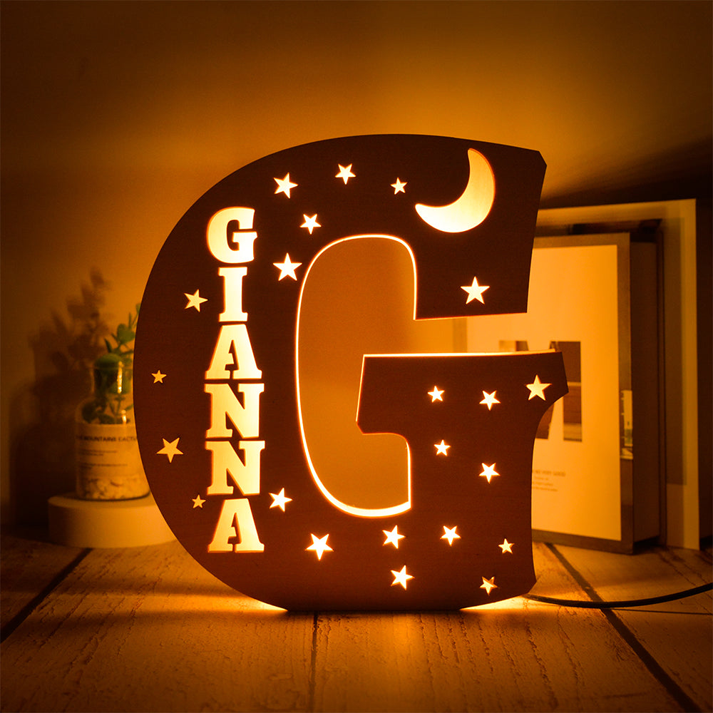 Personalized Star Initial Wooden Night Light