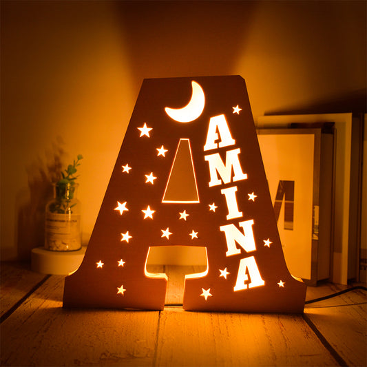 Personalized Star Initial Wooden Night Light
