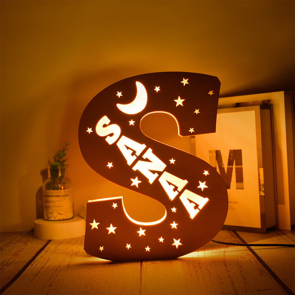 Personalized Star Initial Wooden Night Light