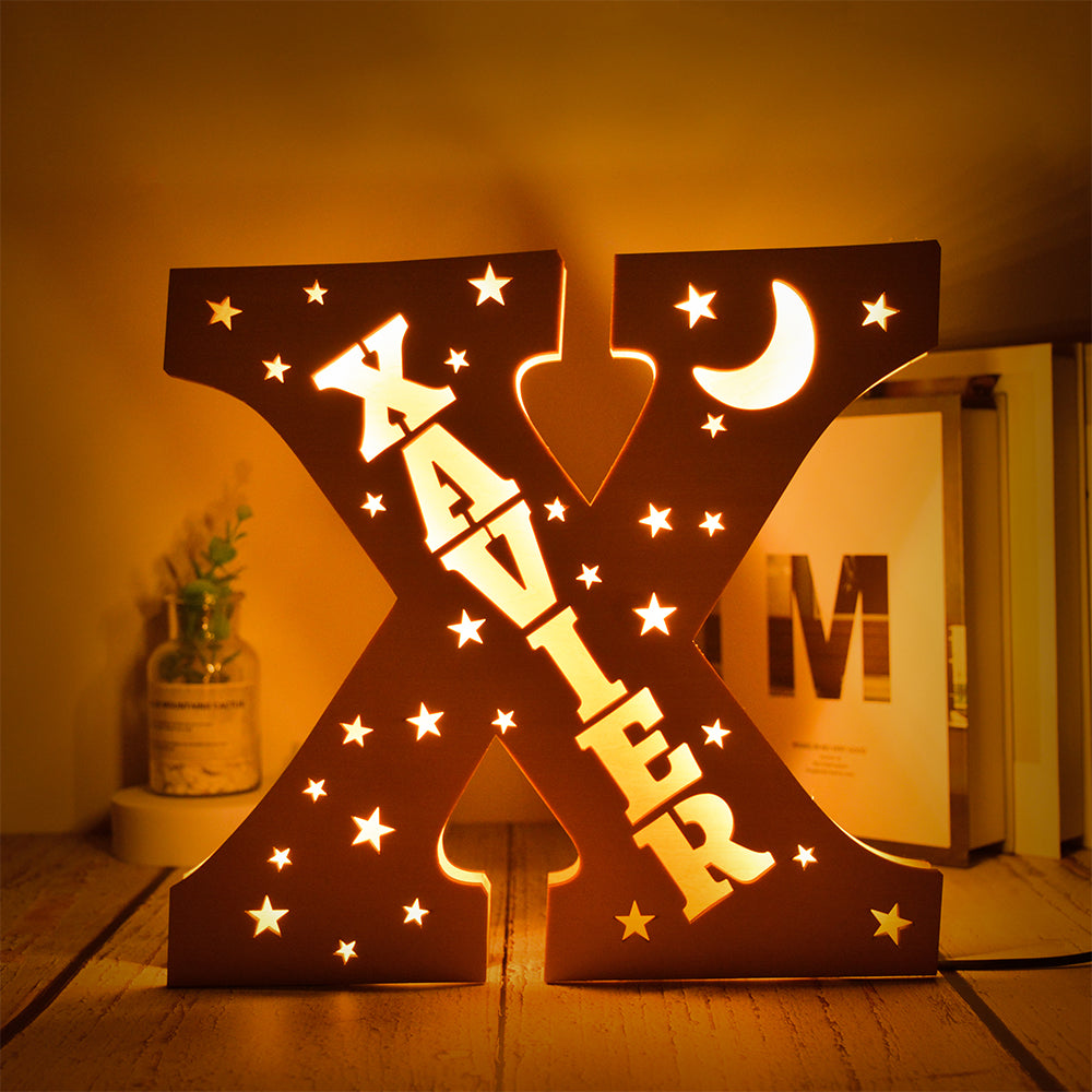 Personalized Star Initial Wooden Night Light