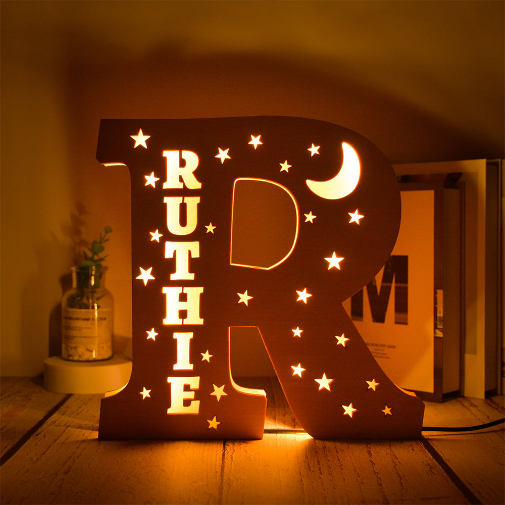 Personalized Star Initial Wooden Night Light