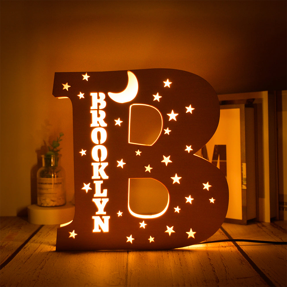 Personalized Star Initial Wooden Night Light