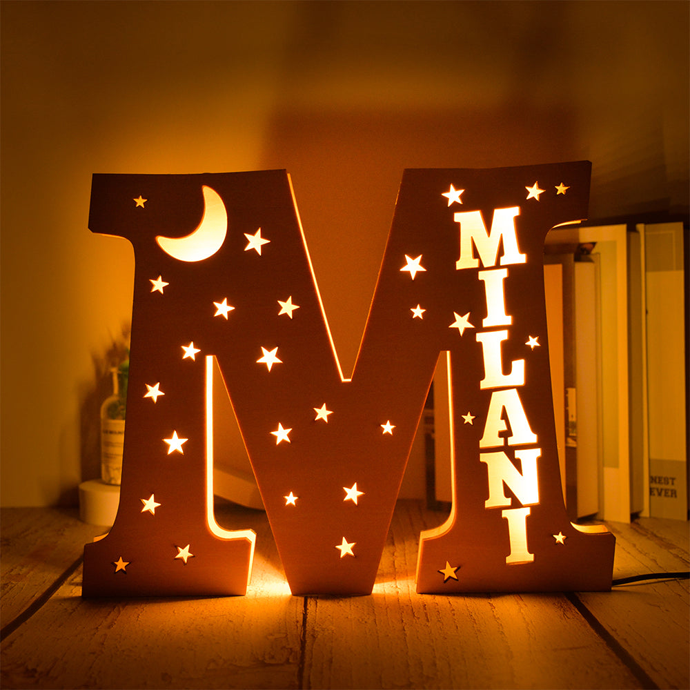 Personalized Star Initial Wooden Night Light