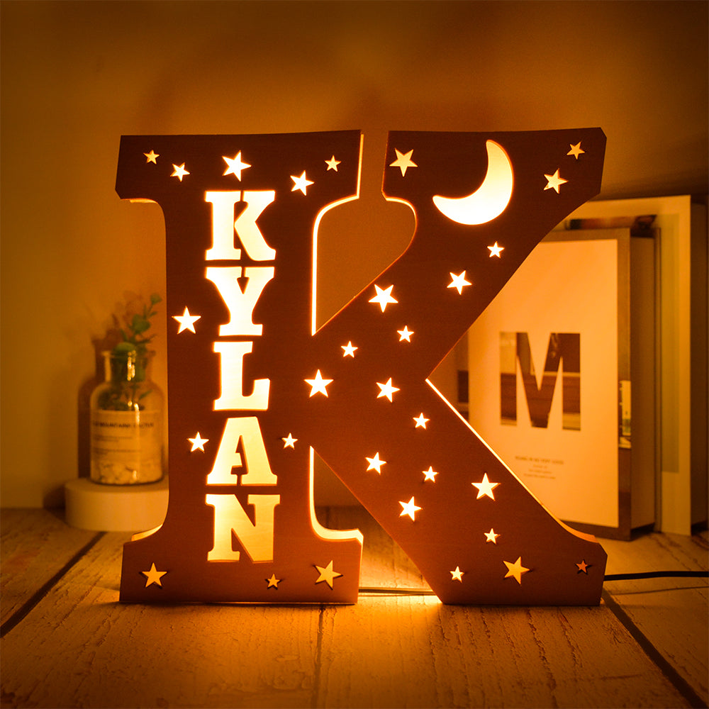 Personalized Star Initial Wooden Night Light