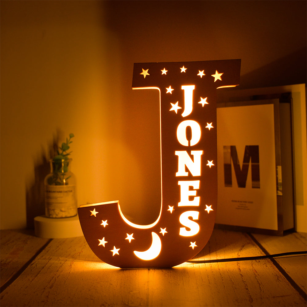 Personalized Star Initial Wooden Night Light