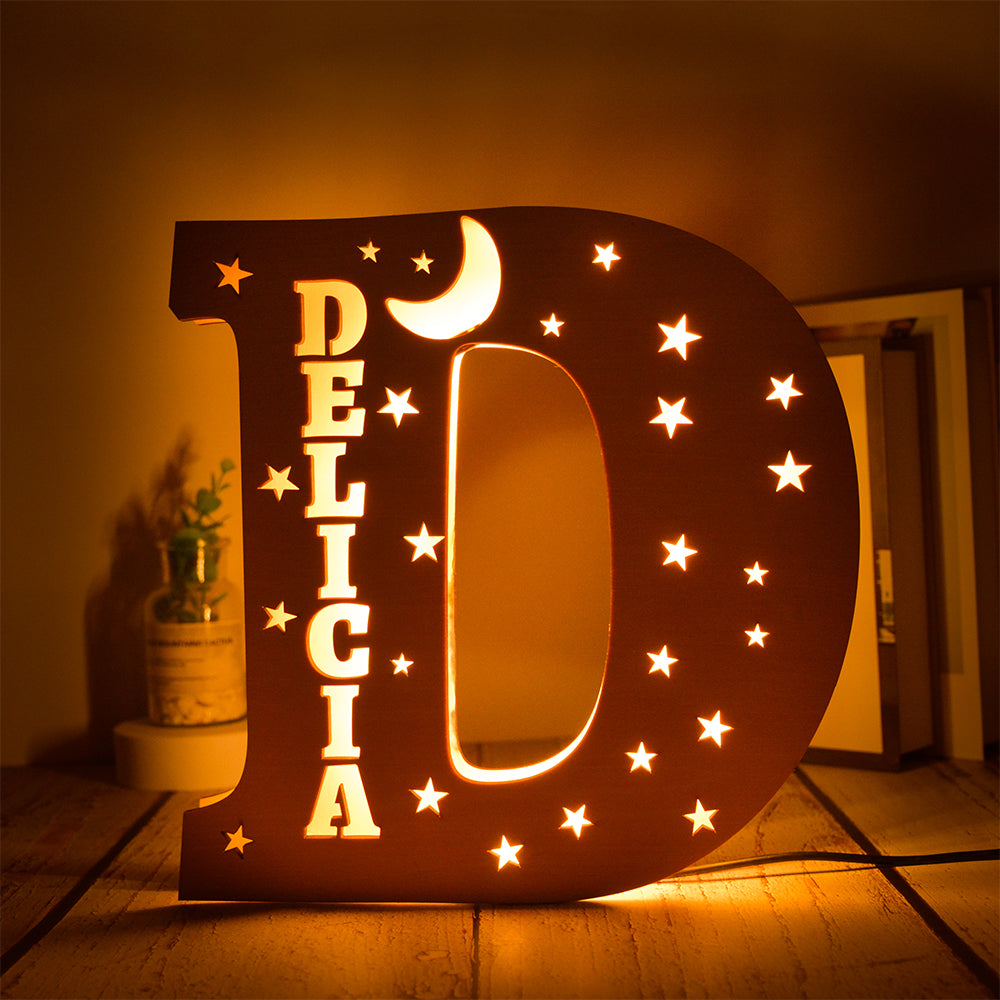 Personalized Star Initial Wooden Night Light