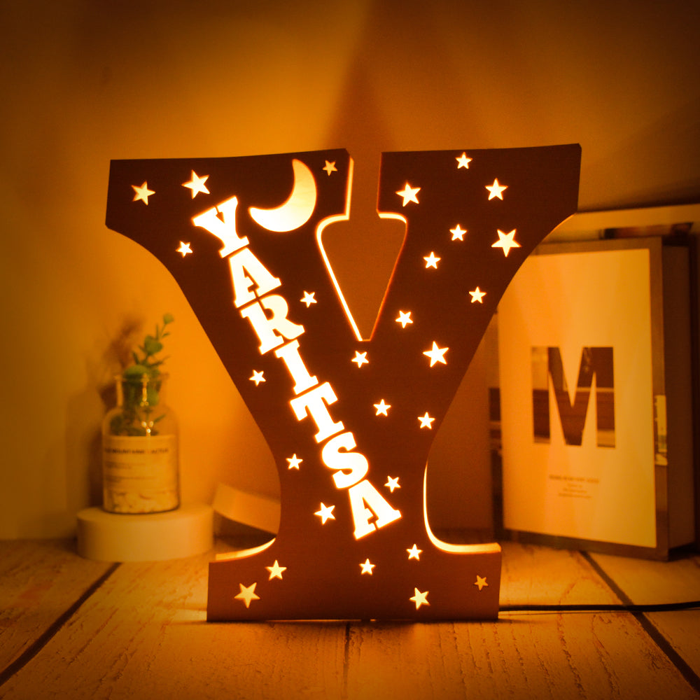 Personalized Star Initial Wooden Night Light