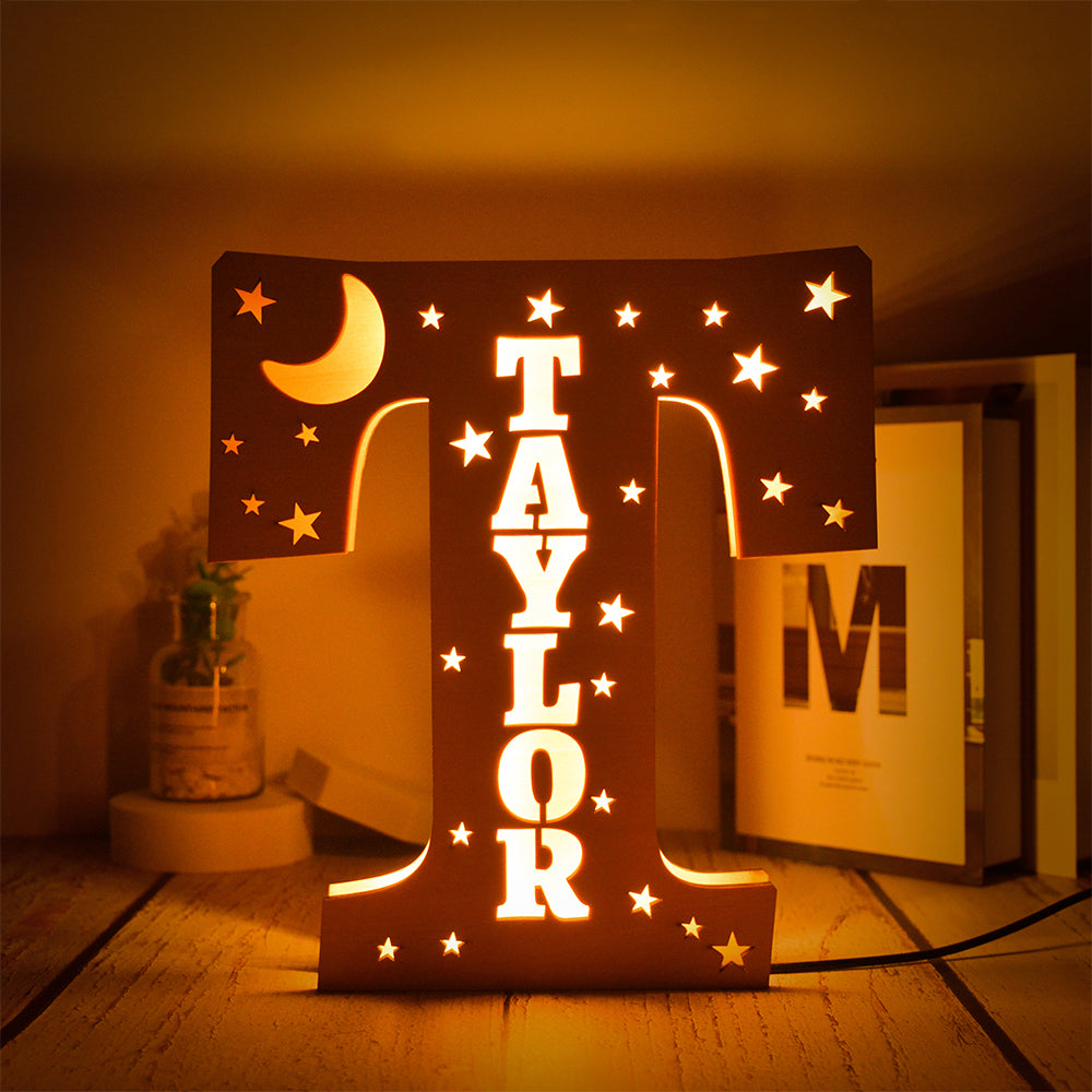 Personalized Star Initial Wooden Night Light