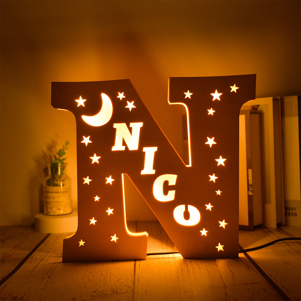 Personalized Star Initial Wooden Night Light