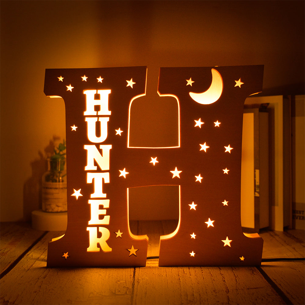 Personalized Star Initial Wooden Night Light