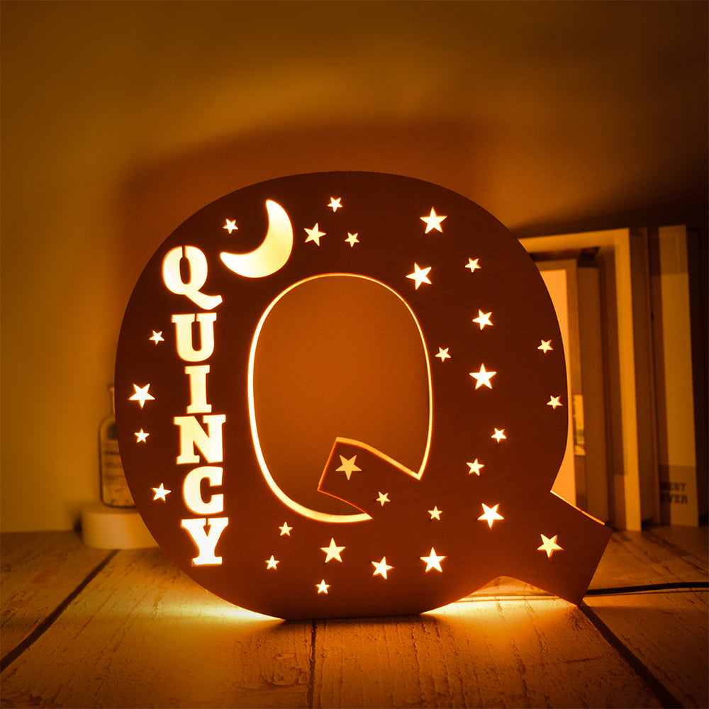 Personalized Star Initial Wooden Night Light