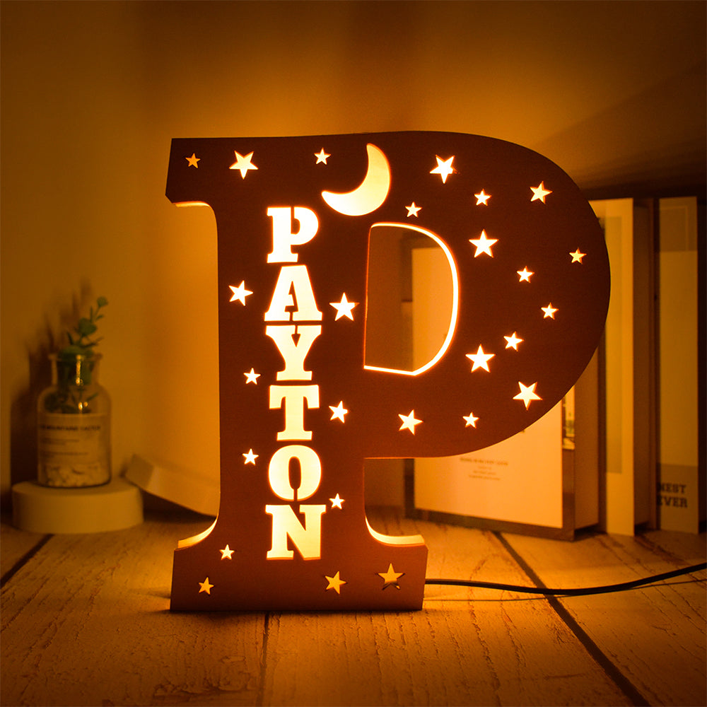 Personalized Star Initial Wooden Night Light