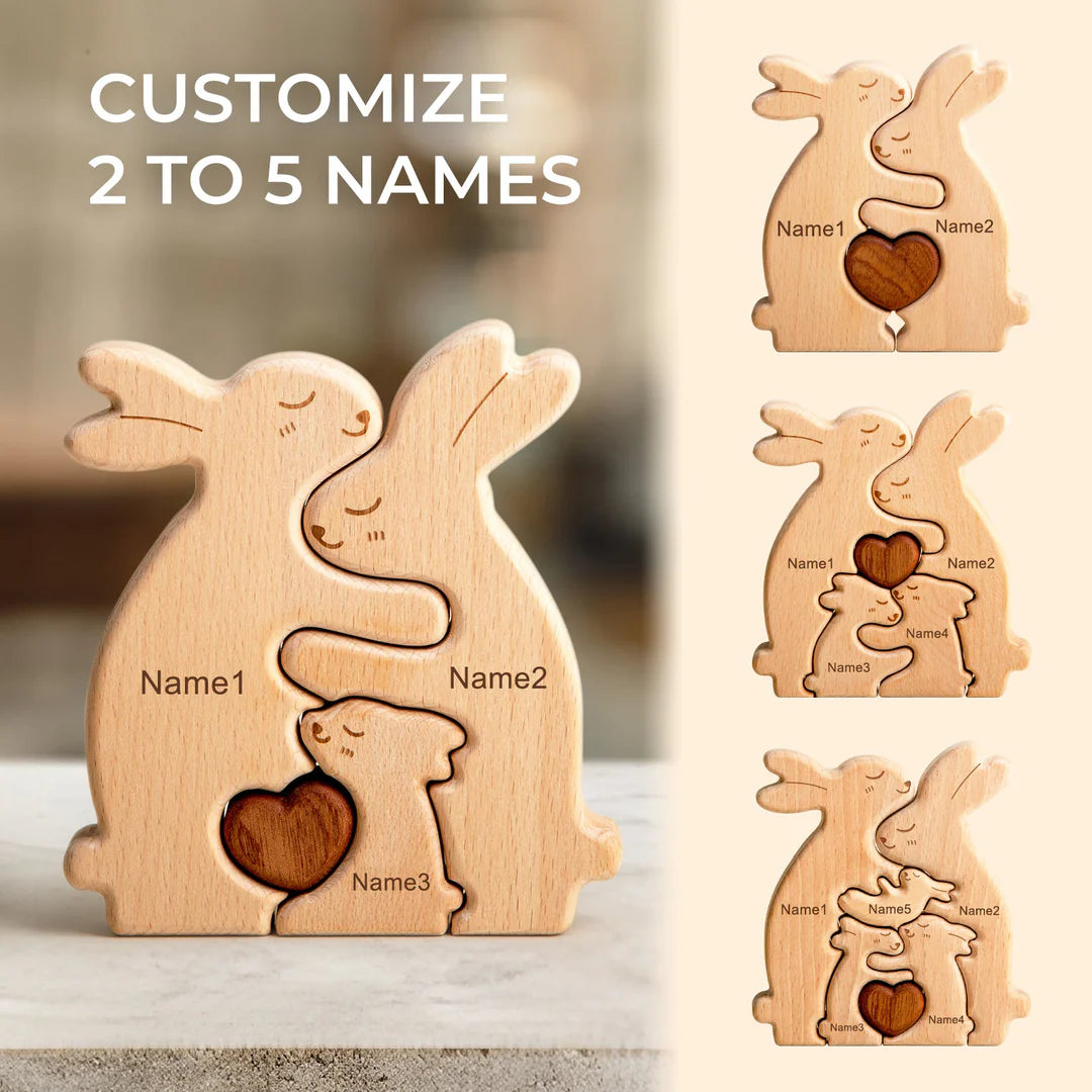 Personalized Wooden Rabbit Family Puzzle