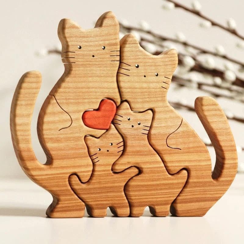 Personalized Wooden Cat Family Puzzle