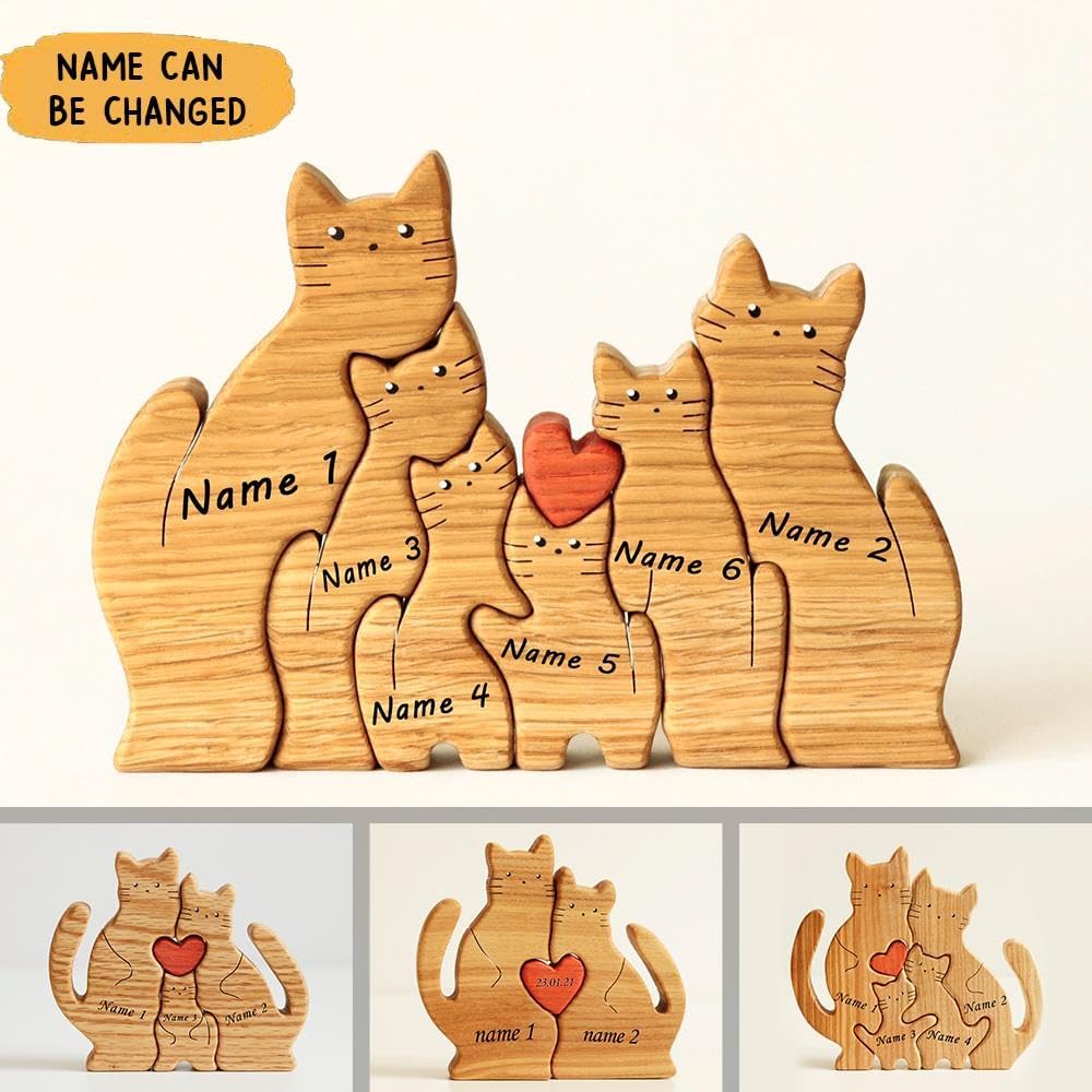 Personalized Wooden Cat Family Puzzle