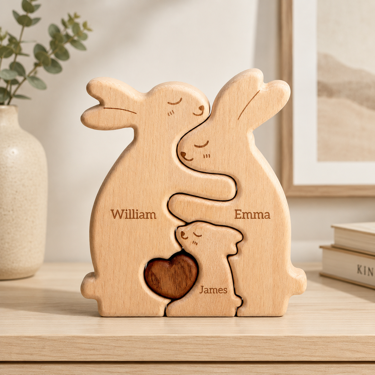 Personalized Wooden Rabbit Family Puzzle