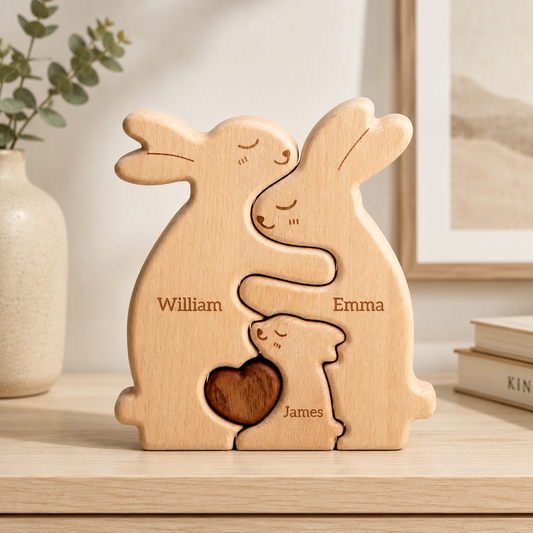 Personalized Wooden Rabbit Family Puzzle