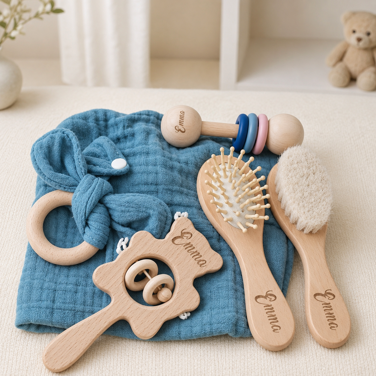 Personalized Wooden Baby Essentials Set