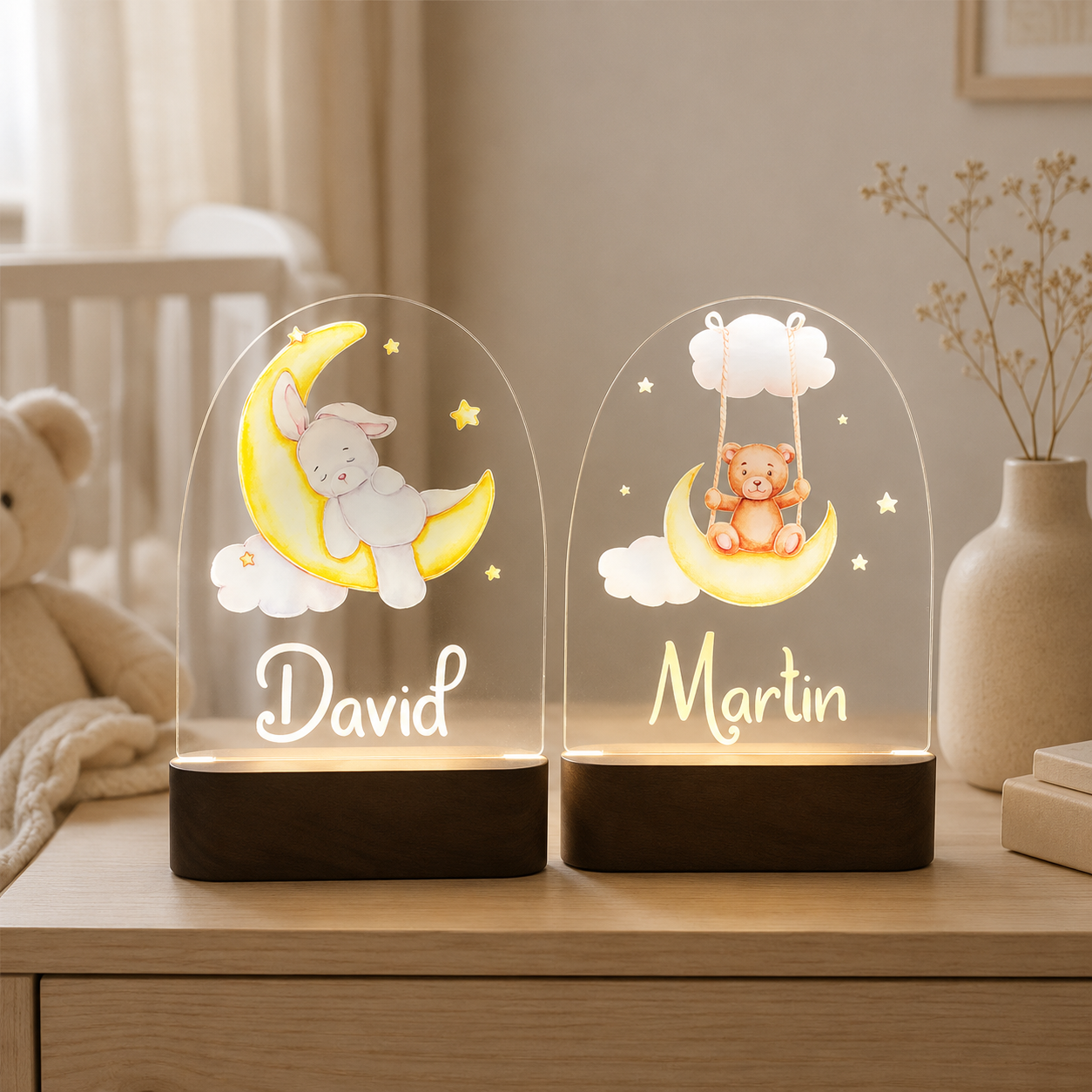 Personalized Moon Animal Night Light