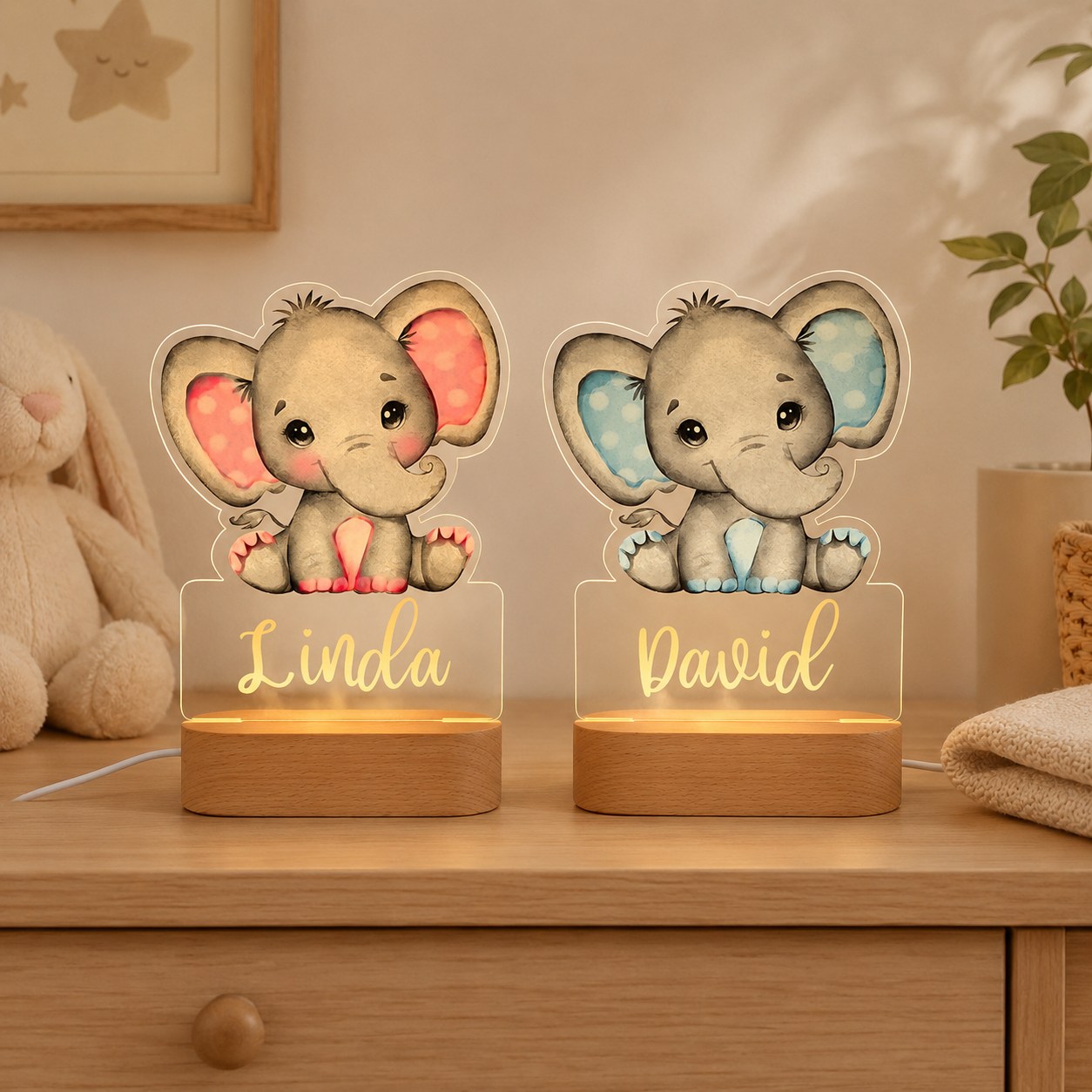 Personalized Baby Elephant Night Light