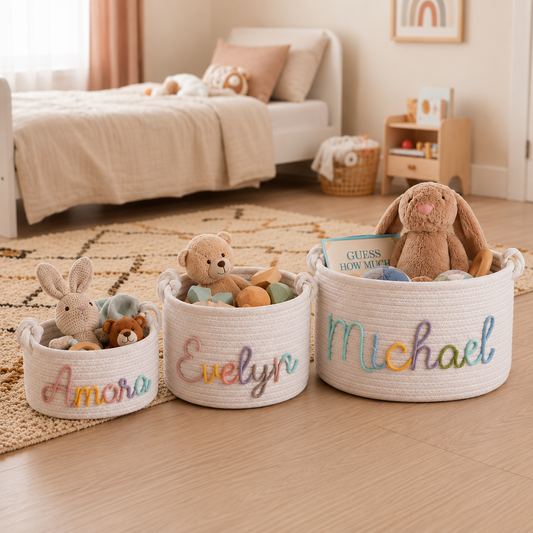 Personalized Embroidered Toy Organizer Basket